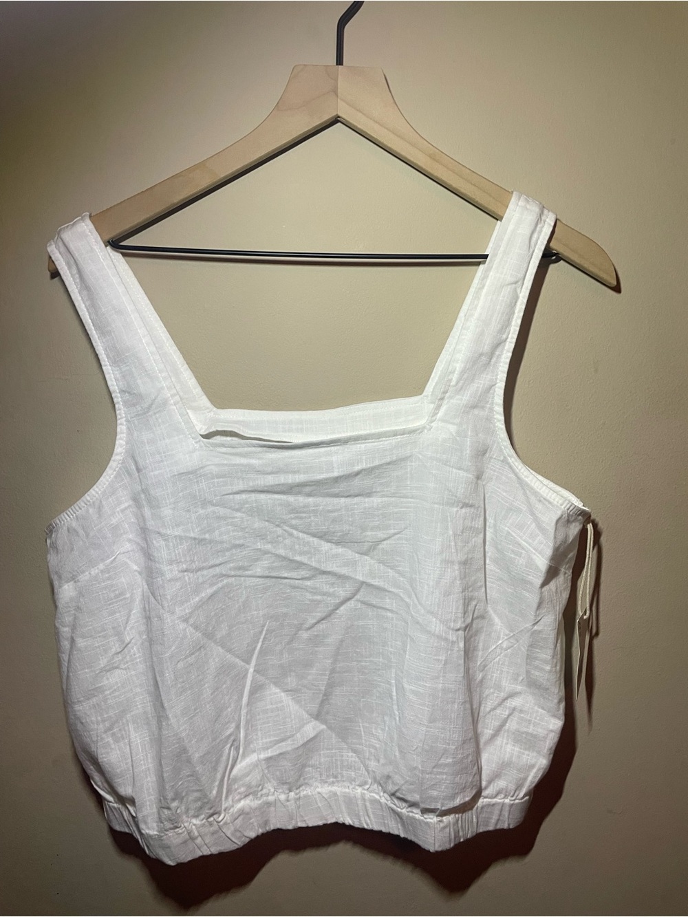 NWT Ana A New Approach 100% Cotton White Square Neck Crop Tank Top Size Large